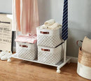DECOMOMO White Storage Bins Fabric Storage Baskets for Shelves, Linen Closet Organization Toys Nursery (White Check, Large - 3 Pack) by CozyNest Decor