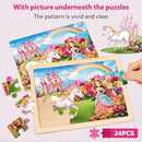 SYNARRY Large Unicorn Princess Fairy Wooden Puzzles for Girls Gift Box(12.2*9.4 in) - FSC Certified, 24 Pcs Puzzles for Kids Ages 4-6, Puzzles for Toddlers 3-5, Unicorn Toys Gifts for 3 4 5 Year Old by TinyTreasures Baby Boutique