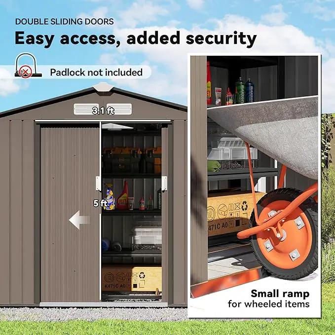 Outsunny 7' x 4' Outdoor Storage Shed, Garden Tool Metal Shed with Foundation Kit, Double Lockable Door, Air Vents and Sloping Roof, for Backyard, Patio, Lawn, Brown, photo 4 of 9