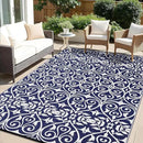 OLANLY Outdoor Rug Waterproof 6x9 ft Clearance, Reversible Outdoor Plastic Straw Rug with Floral Pattern, RV Mat for Patio, Camping, Balcony, Deck, Backyard, Navy & White by CozyNest Decor