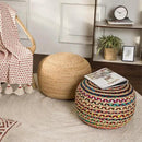 REDEARTH Round Pouf Ottoman - Braided Boho Poof Home Décor Pouffe Accent Sitting Circular Foot Rest for Living Room, Bedroom, Nursery, Kidsroom, Lounge; Jute and Cotton (19.5"x19.5"x14"; Multi) by CozyNest Decor