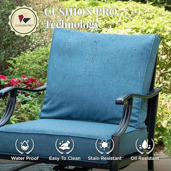 Patio Furniture Set with Fire Pit Table, 5 Pcs Metal Outdoor Conversation Set, 4 Swivel Chairs with 5.75" Extra Thick Cushion and 28" Fire Pit Table for Backyard Deck, Navy Blue, photo 3 of 8