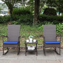 Rocking Chair Outdoor 3 Pieces High-Backed Patio Rocking Chairs Bistro Table and Chairs Set of 2, Royal Blue by GreenHaven Gardens
