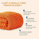 L'AGRATY Chunky Knit Blanket Throw: 30''x40'' Chenille Thick Knitted Throw for Bed & Couch - Handmade Large Crochet Rope Blanket - Orange by CozyNest Decor