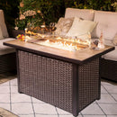 Nuu Garden Outdoor 43" 50,000 BTU Propane Gas Fire Pit Table, Ceramic Tabletop and Rattan Weaved Iron Frame, Water-Proof Oxford Cover, Glass Wind Guard, Glass Beads, Lid Included, Dark Brown & Coffee by GreenHaven Gardens