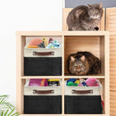 SIMPLE HOUSEWARE Large Fabric Storage Bin, 15" x 11" with Leather Like Handles, 3 Pack, Black by CozyNest Decor
