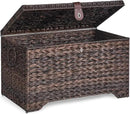 Handwoven Storage Basket with Lid, 165L Plastic Rattan Storage Bin, Leather Buckle & Metal Frame, Large Metal Ring Handles, Storage Trunk for Bedroom, Laundry Room by CozyNest Decor