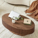 Oval Coffee Table for Living Room, Modern Fluted Coffee Tables with Pedestal Base, Handcrafted Centre Tea Tables Easy Assembly-43.7" Walnut by CozyNest Decor