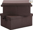 HOONEX Linen Foldable Storage Bins with Lids, 2 Pack, Storage Boxes with Carrying Handles and Sturdy Heavy Cardboard, 16.5" L x 11.8" W x 7.5" H for Shoes, Clothes, Brown by TinyTreasures Baby Boutique