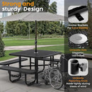 Metal Picnic Tables for Outdoors with Umbrella Hole - Coated Steel Heavy Duty Commercial Grade Table with Adjustable Seats (Black, 46 in, Square, Expanded Steel) by GreenHaven Gardens