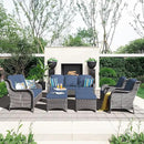 ovios 8 Pieces Patio Furniture Set, Outdoor Wicker Sofas with 2 Chairs, 4 Ottomans and Comfy Cushions, All Weather High Back Couch Set for Deck Porch, Grey Rattan, Denim Blue by GreenHaven Gardens