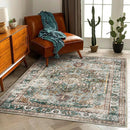 Washable Area Rug 5'x7' Green Retro Boho Chic Medallion Distressed Design Living Room Indoor Non-Slip Large Oriental Accent Throw Rugs for Kitchen Bedroom Office Carpet by TinyTreasures Baby Boutique