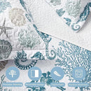 Coastal Bedding King Size Coastal Quilt with 2 Shams, Nautical Beach Comforter Sets Ocean Bedspreads Blue Seahorse Coverlet Summer Bedding, 96''x106'' by CozyNest Decor