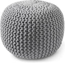 Casafield Round Pouf Ottoman, Light Gray - 20" Diameter x 14.5" High Cotton Knit Foot Stool - Boho Floor Pouffe for Living Room, Bedroom, Home Office by CozyNest Decor