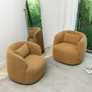 KINWELL 34" Wide Boucle Swivel Barrel Chairs Set of 2, No Assembly Round Upholstered Armchairs Accent Chairs Single Sofa Chair with Toss Pillow for Living Room and Bedroom, Brown by CozyNest Decor