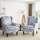 UIXE High Back Floral Accent Chairs Set of 2, Upholstered Armchair in Fabric, Retro Printed Wingback Arm Chair for Living Room, Nailhead Trim Single Sofa Bedroom Reading Seat - Navy Blue by CozyNest Decor