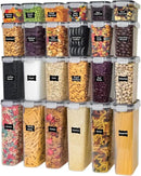 Freshware Kitchen Storage Containers with Lids, 48 PCS Airtight Food Storage Containers, Plastic Kitchen Containers, Pantry Containers for Cereal, Dry Food, Includes Labels, Marker & Measuring Spoons by CozyNest Decor