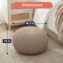Ornavo Home Pouf Ottoman Foot Rest - 100% Cotton Pouffe - Hand Knitted Cable Braid Cord - Boho Round Stuffed Ottoman for Living Room, Bedroom - Beige by CozyNest Decor