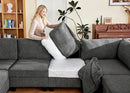 Nolany Corduroy Sectional Couch with Storage Ottoman, Sleeper Sectional Sofa with Chaise, Modular Sectional Couches for Living Room, Dark Grey by CozyNest Decor