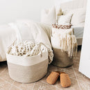OrganiHaus Woven Laundry Basket, Large Cotton Rope Blanket Holder with Handles, Soft & Sturdy Nursery Hamper, Decorative Toy Bin for Living Room Organization 20x13 inches - Brown/Off-White by TinyTreasures Baby Boutique