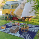 GENIMO Outdoor Rug 9' x 12' Waterproof for Patios Clearance, Reversible Outdoor Plastic Straw Camping Rug Carpet, Large Area Rugs Mats for RV, Camper, Deck, Balcony, Porch, Beach, Navy Blue&Baby Blue by CozyNest Decor