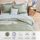 Full Comforter Set - 7 Pieces Ruffle Sage Green Bedding Sets, Shabby Chic Farmhouse Bed in a Bag Full with Ruffle Comforter, Floral Sheets, Pillowcases & Shams by CozyNest Decor