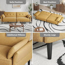 89” Futon Sofa Bed, Linen Comfy Futon Couch Bed with 2 Square Pillows, Convertible Sleeper Sofa with Adjustable Backrest& Armrests, Modern Loveseat Sleeper for Living Room, Bedroom, Yellow by CozyNest Decor