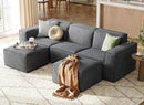 LINSY HOME Modular Sectional Sofa, 105" Boneless Couch U Shaped 3-Seat Sofa with 2 Movable Ottomans, Corduroy Sectional Cloud Couches for Living Room, No Assembly Required, Bluish Grey by CozyNest Decor
