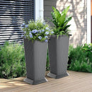 FENCY Set of 2 Tall Planters for Outdoor Plants, 24 Inch Large Tapered Pots with Drainage Trays, Weather-Resistant Plastic Plant Containers for Patio, Porch, Garden, Front Door Decor,Gray,Striped by CozyNest Decor