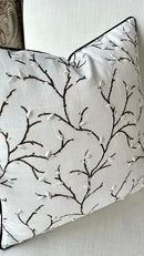 VAGMINE Embroidered Pussy Willow Throw Pillow Cover - 18x18 Inches Square - 100% Cotton Ivory Decorative Cushion Cover - Floral Embroidery - Soft Neutral Accent for Sofa, Bed, Couch, Farmhouse Décor by CozyNest Decor
