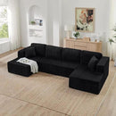 HYJT-H&K Modular Sectional Sofa Cloud Secttional Couch, 132" Comfy U Shaped Couches for Living Room, Deep Seat Memory Foam Fluffy Plush Corduroy Boneless Couch Sectionals with Chaise, Black by CozyNest Decor