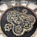 27 inch Large Real Moving Gears Wall Clock with Toughened Glass Cover, Oversized Solid Wood Retro Farmhouse Clock, Giant Decorative Rustic Wall Clock for Living Room Home Kitchen Office (Black) by CozyNest Decor