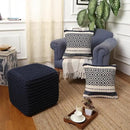 REDEARTH Square Hand Knitted Pouf - Foot Stool Ottoman Coffee Table - Cotton Cord Boho Pouffe - Poof Accent Footrest for Living Room - Bedroom - Library (16" x 16" x 16") - Navy Blue by CozyNest Decor