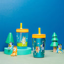 Zak Designs Bluey Kelso Tumbler Set, 15 fl.oz. Leak-Proof Screw-On Lid with Straw, Bundle for Kids Includes Plastic and Stainless Steel Cups with Bonus Sipper, 3pc Set, Non-BPA by TinyTreasures Baby Boutique