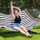SUNCREAT Hammocks Extra Large Hammock with Stand Included, Double Hammock with Curved Spreader Bar, Black Stripes by GreenHaven Gardens