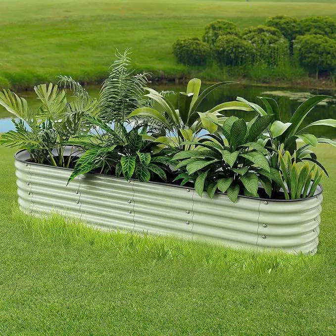 8 X 2 X 1.4 Ft Galvanized Raised Garden Bed,Sturdy and Easy to Assemble Oval Raised Planter Beds Outdoor for Vegetables, Gardening, Flowers, Fruits（Light Green）, photo 9 of 9