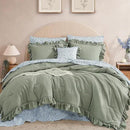 King Comforter Set - 7 Pieces Ruffle Sage Green Bedding Sets, Shabby Chic Farmhouse Bed in a Bag King with Ruffle Comforter, Floral Sheets, Pillowcases & Shams by CozyNest Decor