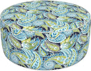 Inflatable Ottoman Stool D31 xH14 for Outdoor/Indoor Use, Water Repellent Patio Foot Rest with Portable Handle,Round Pouf Ottoman Suitable for Garden,Deck and Camping - Paisley Lapis Green by CozyNest Decor