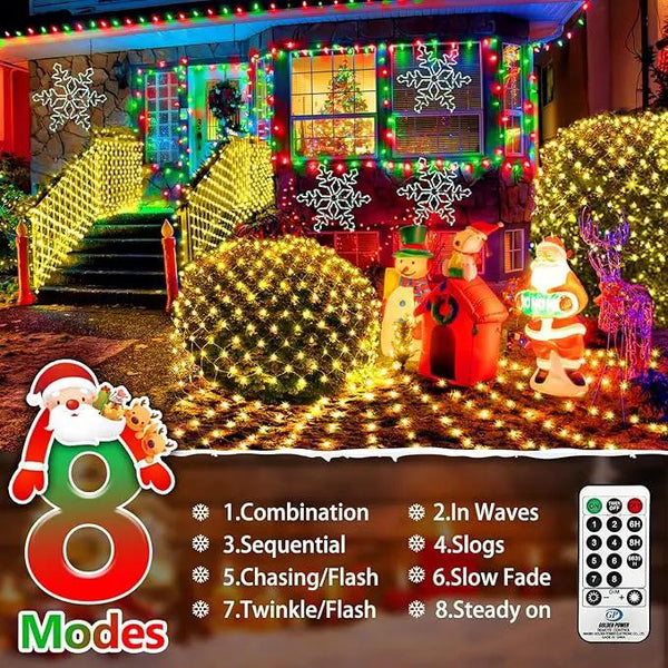 KNONEW 2-Pack 360 LEDs Christmas Net Lights 13ft x 6.6ft Outdoor Mesh Connectable Waterproof 8 Modes & Timer Plug-in Fairy Lights for Bushes Garden Party Wedding Holiday, Warm White, photo 2 of 8