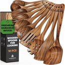 Wooden Spoons for Cooking, 10 Pcs Wooden Cooking Utensils Set – Wooden Utensil Set for Nonstick Pans & Cookware – Teak Wood - Sturdy, Lightweight & Heat Resistant by CozyNest Decor