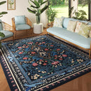 5x7 Washable Rug Vintage Floral Botanical Area Rug Non Slip Low Pile Large Rugs for Living Room, Bedroom, Farmhouse, Dining Room, Kids Playroom, Blue by TinyTreasures Baby Boutique
