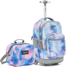 NEW TILAMI 18 inch Kids Rolling Backpack for School with Big Storage, Waterproof, Adjustable Handle - Perfect for Girls & Boys, Blue Star by TinyTreasures Baby Boutique