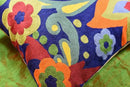 Blue Floral Pillow Cover | Navy Flower Throw Pillow | Outdoor Suzani Cushions | Hand Embroidered Chair Cushion | Wool Size - 18x18 by CozyNest Decor