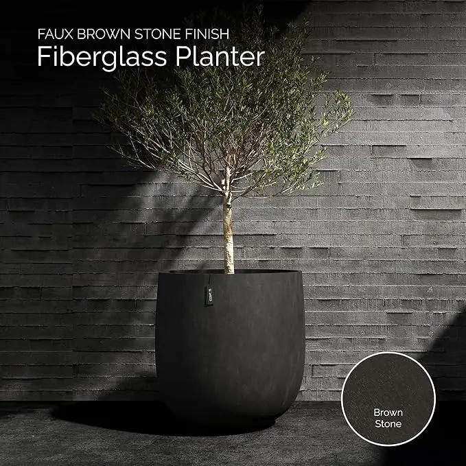 Mondo Large Planter – Brown Stone Finish – Fiberglass Indoor/Outdoor and Weather-Resistant Round Planter (19.7" D x 19.1" H Exterior, 18.5" D x 18.5" H Interior), photo 3 of 7