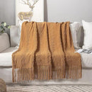 MIULEE Knitted Brown Throw Blanket for Couch,Boho Bed Decor Knit Outdoor Blankets Throw Size with Tassels Cozy Woven for Sofa Home Chair Wave Pattern 50" x 60" Inches by CozyNest Decor