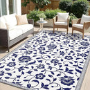 OLANLY Waterproof Outdoor Rug 5x8 ft, Outdoor Plastic Straw Rug with Flower Pattern, Reversible RV Mat for Patio, Camping, Balcony, Deck, Backyard, Navy & White by CozyNest Decor
