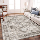 Washable Area Rug 10'x14' Deep Khaki Retro Flowers Boho Design Non-Shedding Easy Care Ideal for High Traffic Areas in Living Room Bedroom Office Coffee Table Kitchen Large Carpet by TinyTreasures Baby Boutique