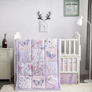 La Premura 3-Piece Purple Butterfly Baby Crib Bedding Set for Girls, Lilac Standard Size Crib Set for Baby Girl, Comforter, Fitted Sheet, and Dust Ruffle Skirt, Baby Nursery Floral Design for Girls by TinyTreasures Baby Boutique