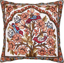 Tree of Life Pillow Cover - Gold Birds & Floral Suzani Cushions - Designer Flower Pillows - Modern Hand Embroidered Wool - Size 18x18 by CozyNest Decor