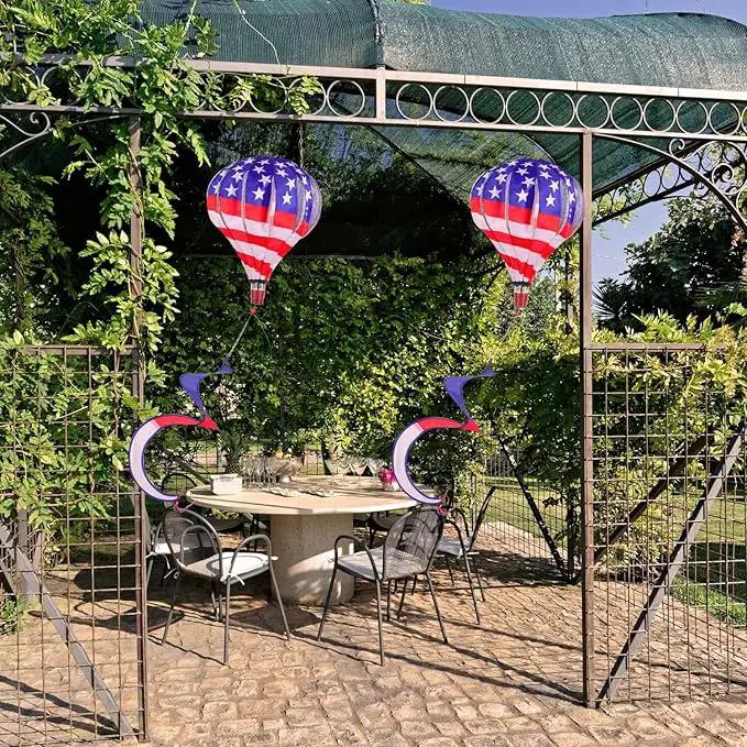 BATTIFE 2Pcs Patriotic Hot Air Balloon Wind Spinner, American Flag Kinetic Wind Twister with Tail, Outdoor Spiral Windmill Garden Yard, 4th of July Hanging Decoration, photo 7 of 9
